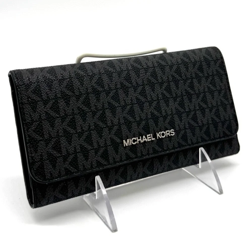 Michael Kors Large Trifold Wallet Black Signature
